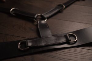 Chest Harness in English Bridle Leather showing the back yoke system
